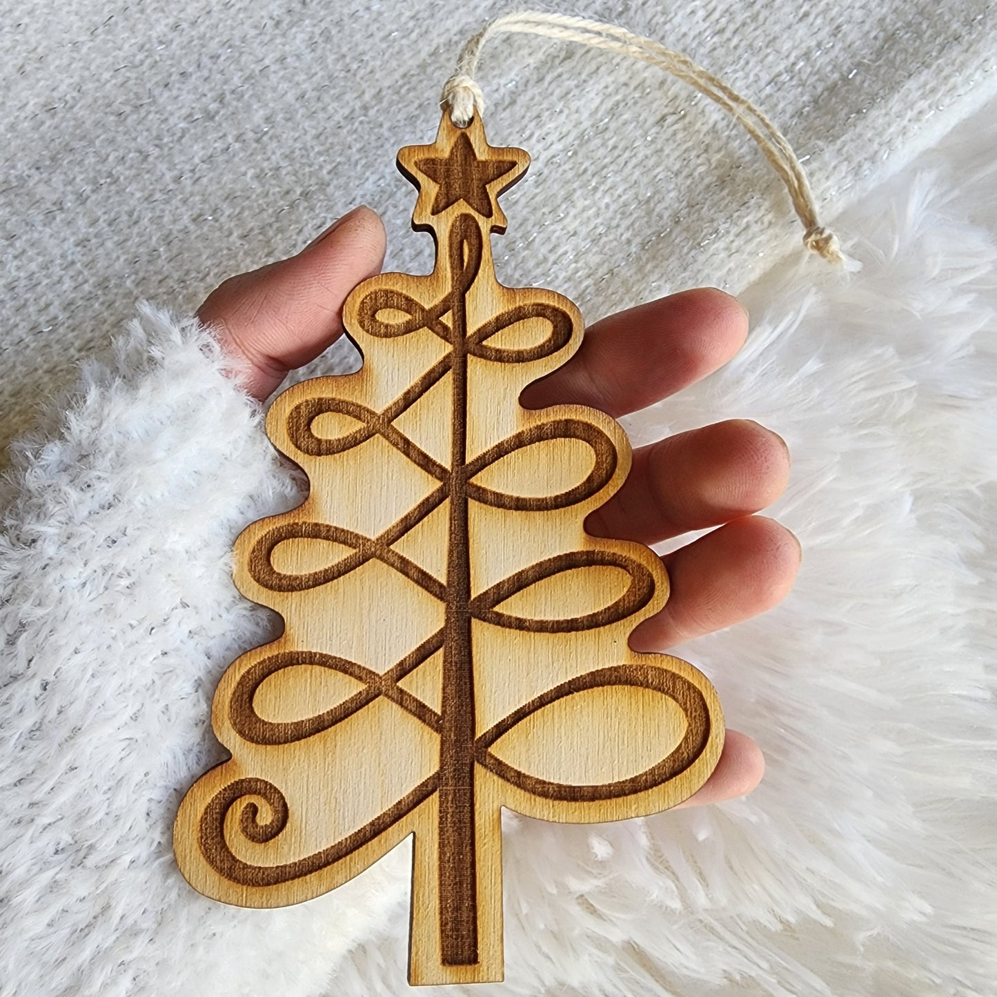 Scrollwork Spruce Christmas Tree Laser Engraved Wooden Ornament