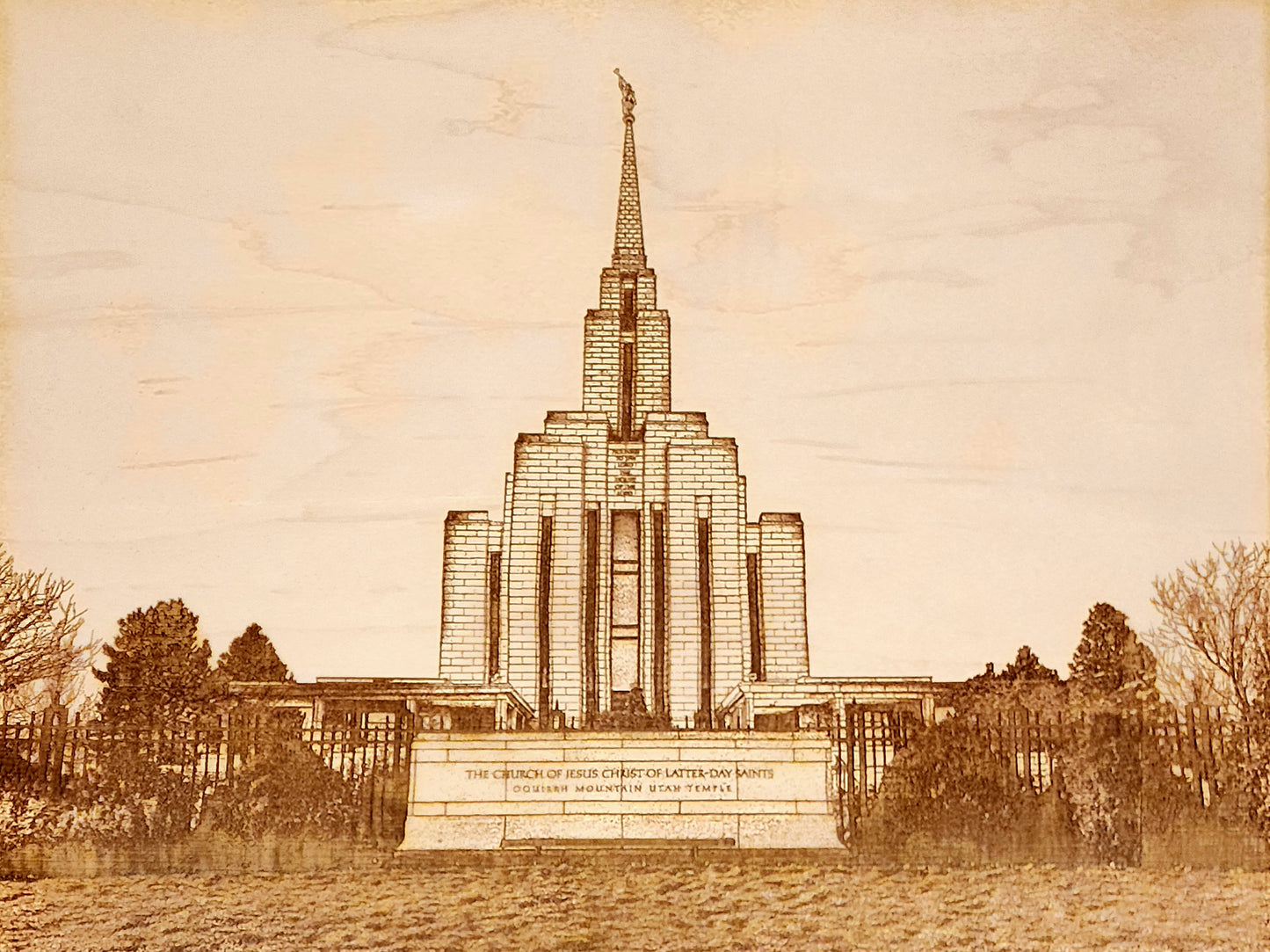 Oquirrh Mountain Utah LDS Temple Laser Wooden Engraved Art